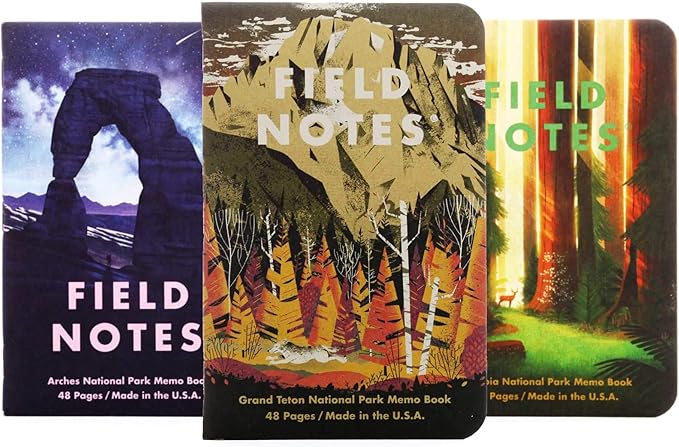 Field Notes: National Parks Series (Series D - Grand Teton, Arches, Sequoia) - Graph Paper Memo Book 3-Pack - 3.5 x 5.5 Inch