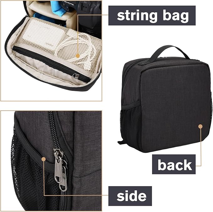 BAIGIO Camera Insert Bag Inner Case High-Capacity Shockproof and Water-resistant DSLR SLR Camera Inner Bag Foldable Protective Bag Inner Camera Organizer with Handle (Black 2)