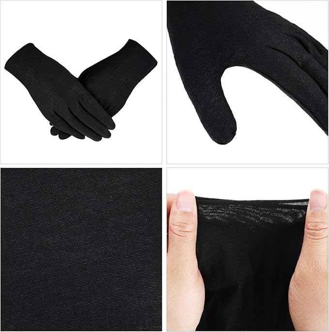 SATINIOR 24 Pairs Black Cotton Gloves for Men Women Work Gloves Liners Reusable Soft Mitten for Handling Jewelry Film Work Inspection Dry Hands Sleeping Overnight Photography Photo