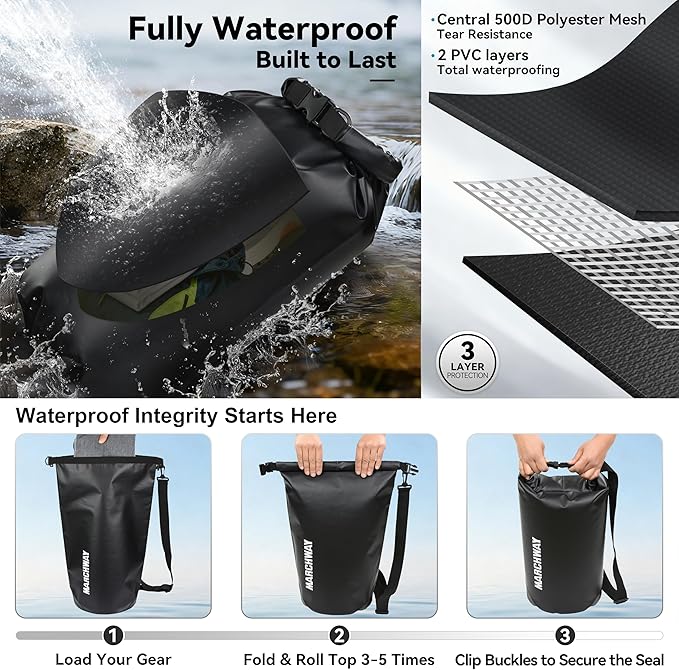 MARCHWAY Floating Waterproof Dry Bag Backpack 5L/10L/20L/30L/40L, Roll Top Sack Keeps Gear Dry for Kayaking, Rafting, Boating, Swimming, Camping, Hiking, Beach, Fishing