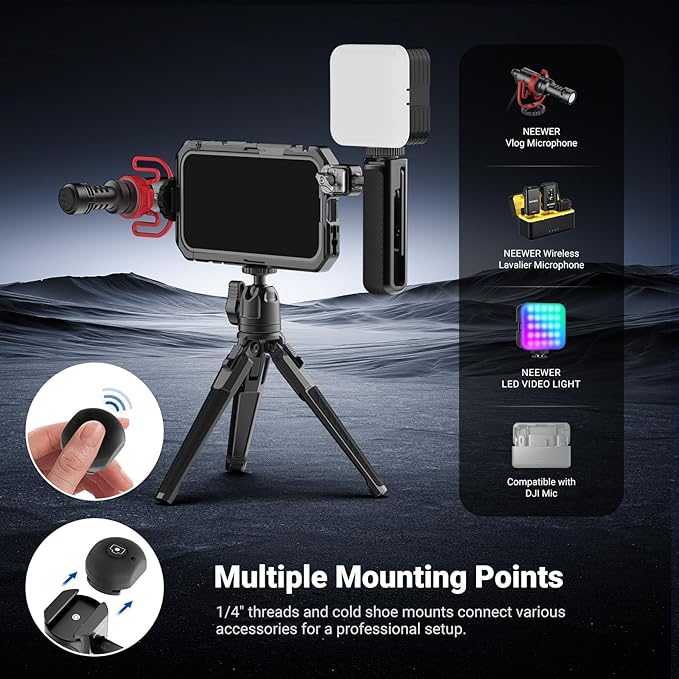 NEEWER Phone Cage Kit Compatible with iPhone 17 Pro Max Only, Video Rig Stabilizer Accessories with 67mm Filter Ring, 17mm Lens Backplate, T Mount Adapter, Two Quick Release Handles, PA144 (Black)