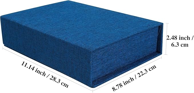 Hiwhy Photo Storage Box 8x10, Linen Photo Box, Memory Box Perfect to Store Your Photo, Pictures, Certificates, Scrapbooking Supplies, Keepsakes and Jewelry Blue
