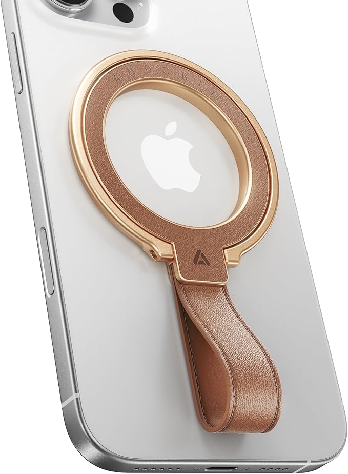andobil [2025 Premium Leather] Magnetic Phone Grip for MagSafe [Longest Durable] Adjustable Phone Ring Kickstand with Leather Loop Compatible with MagSafe Accessories&iPhone 17 Air 16 15 14 13 Pro Max