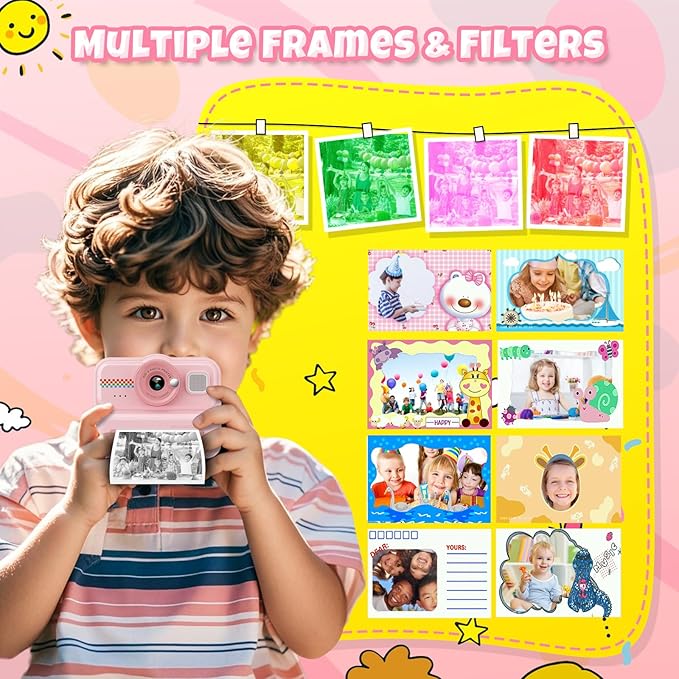 HiMont Kids Camera Instant Print, 1080P HD Instant Print Camera for Kids with 3 Rolls Print Paper & 32GB Card, Selfie Digital Camera for Kid, Ideal Kid Toys Gifts for Boys & Girls Age 3-14 (Pink)