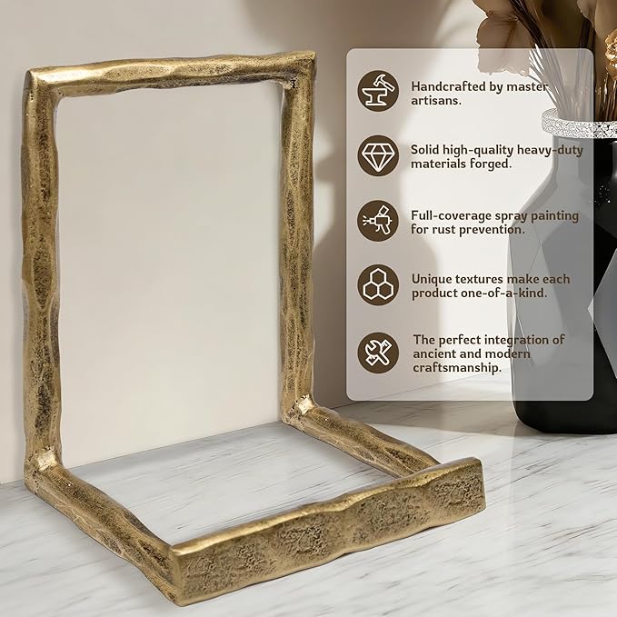 BEGINS Plate Stands for Display Hand-Forged, Solid Vintage 8-Inch Plate Display Stand, Decorative Metal Plate Holder for Book, Platter, Plaque, Photo Frame, Tabletop Art (Gold)