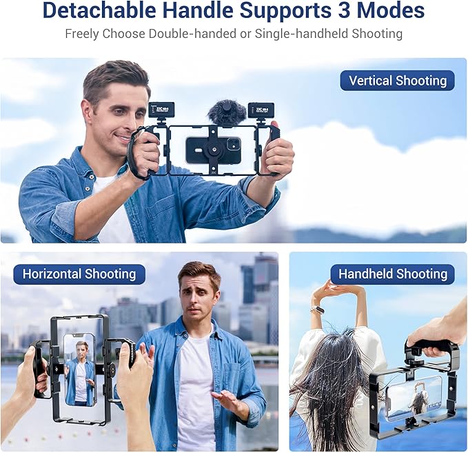 [Wireless Remote] Magnetic Smartphone Video Cage Rig for iPhone 16 15 14 13 12 Pro Max Mini & Magsafe Case,Universal Cell Phone Stabilizer Rig with 6 Cold Shoe Mounts,Phone Cage Rig for Filming