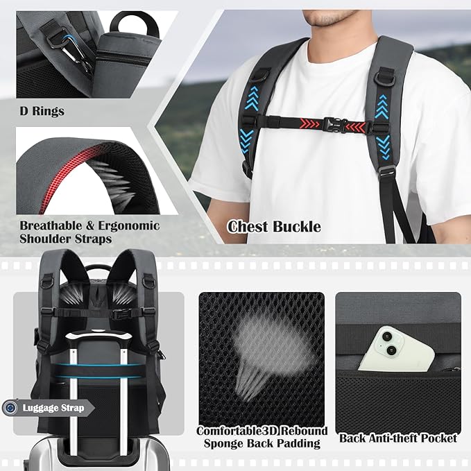 SDYSM Camera Backpack, Hardshell DSLR/SLR Camera Bag with Lens Pouch & 15.6" Laptop Compartment Waterproof Camera Case with Rain Cover Photography Backpack Compatible for Canon/Nikon/Sony/Drone,Gray