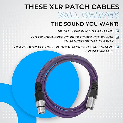 Seismic Audio SAXLX-10BGORYP - 6 Pack of Multiple Colors 10 Foot XLR Patch Cables XLR Male to Female Patch Cords