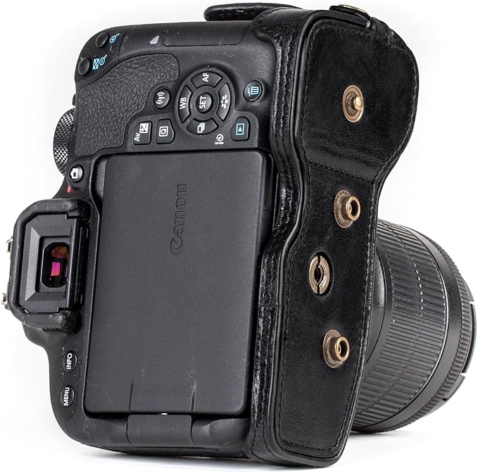 MegaGear MG1192 Ever Ready Genuine Leather Camera Case Compatible with Canon EOS Rebel T8i, Kiss X10i, Rebel T7i, Kiss X9i, 77D, 9000D (18-55mm), Black