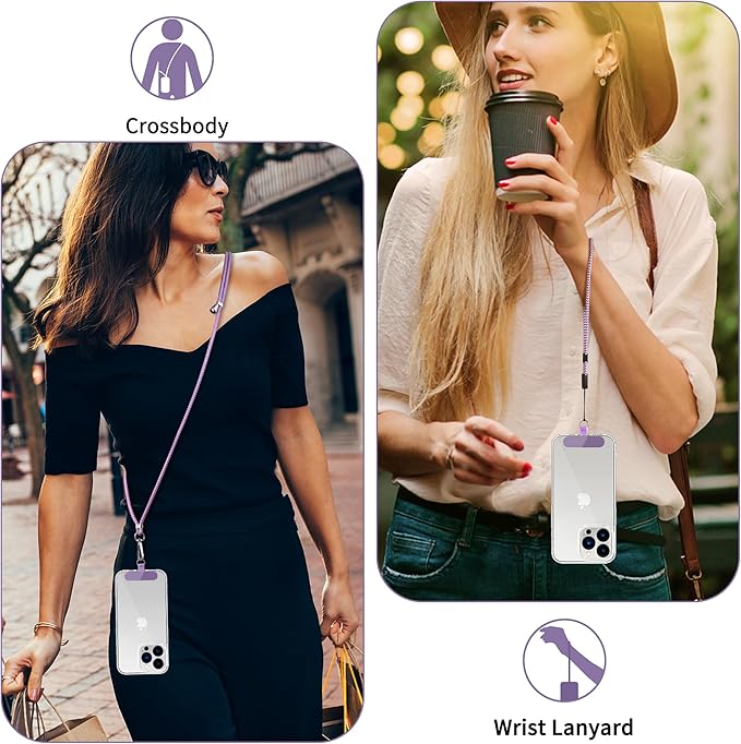 CACOE Phone Lanyard 2 Pcs-1 Pcs Adjustable Neck Strap, 1 Pcs Wrist Strap, 2 Pads, Universal Crossbody Multifuctional Cell Phone Lanyards Compatible with Most Smartphones(Purple Blue)