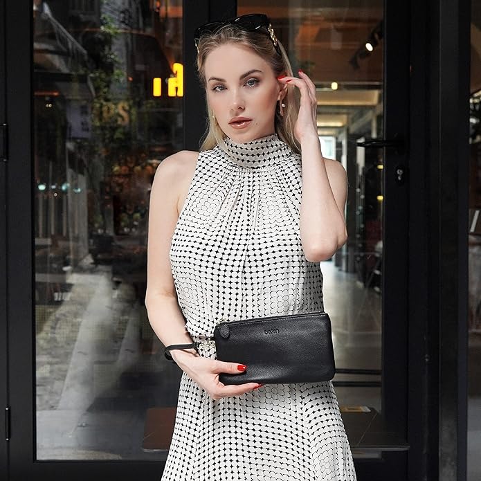 befen Genuine Leather Wristlet Clutch RFID Blocking Bag Cell Phone Wallet Purse Wristlet Wallet Purses and Handbags for Women