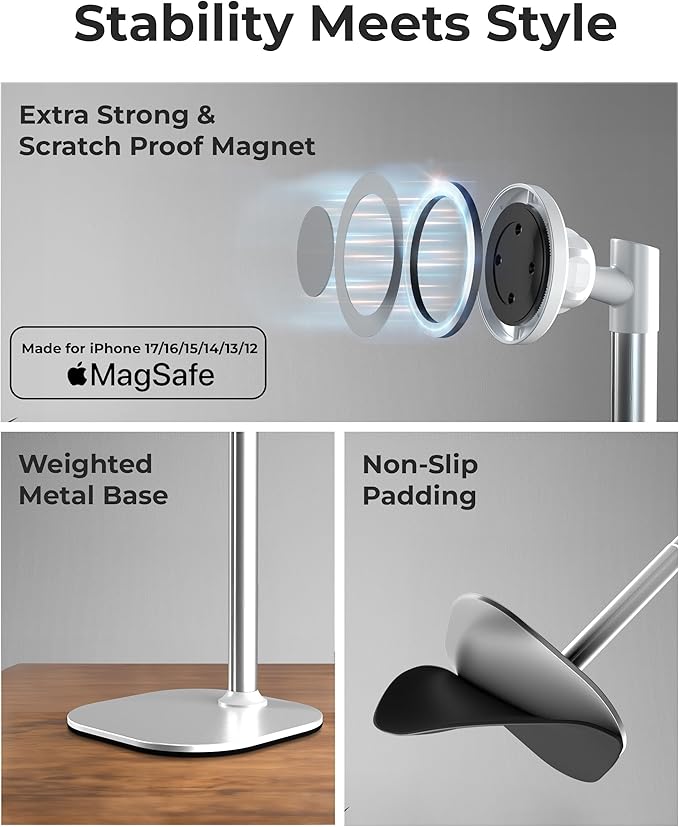 COOPER MagStand - iPhone Stand for Desk & Video Recording, Compatible with MagSafe, Stand for iPhone 17 Pro Max Plus, 16/15/14/13/12 (x2 Pack - Cream White)