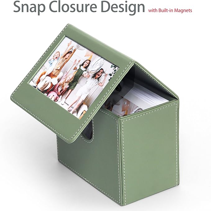 Orga'Neat Picture Holder Storage Case for Fujifilm Instax Wide Film, PU Leather Photo Holder with Pocket Outside, up to 50 Photos (Sage Green)