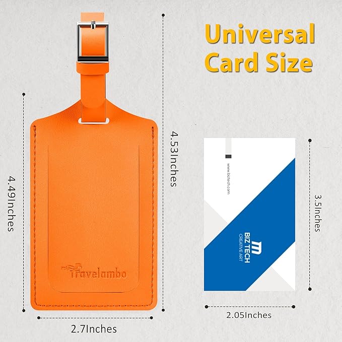 Travelambo 12 Pack Luggage Tags Faux Leather for Suitcases Travel Bag Labels with Protection Cover ID (Orange)