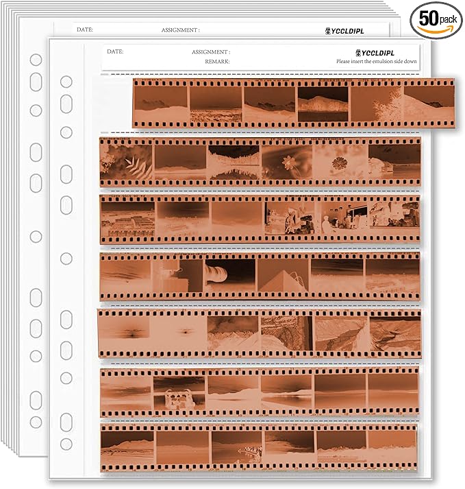 50PCS-YCCLDIPL Archival Storage Sheets 135 35mm Negative Page Preservers, 35mm Film Negative Storage Sheets, Acid-Free Archival Sleeves for Camera Film, Binder-Compatible Protectors for Negatives
