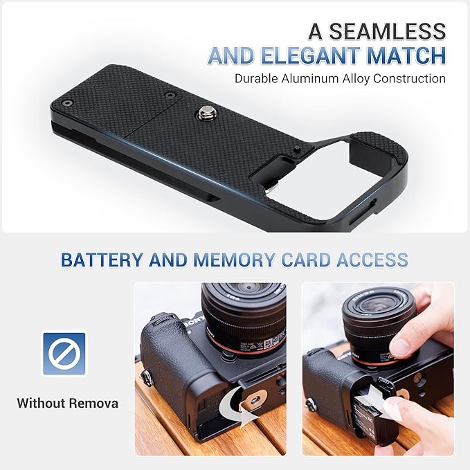 JJC GP-X2 Metal Hand Grip Extension Bracket for Sony A7CII A7C II A7CR A7C R Camera, for Airtag Holder, Anti-Slip Pad, with Arca Swiss Quick Release Plate, 1/4"-20 Tripod Hole & Hand Strap Hole