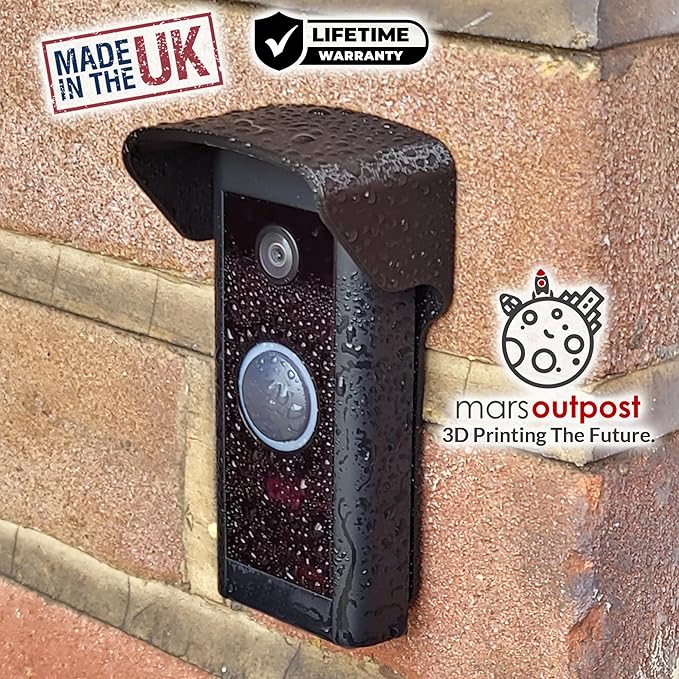 No Drill Rain Cover for Video Doorbell Wired (Model 5AT3T5) Hood Anti-Glare Shield Weather Protector Rain Protection No-Drill Weatherproof Snow Sun Shade Made in UK