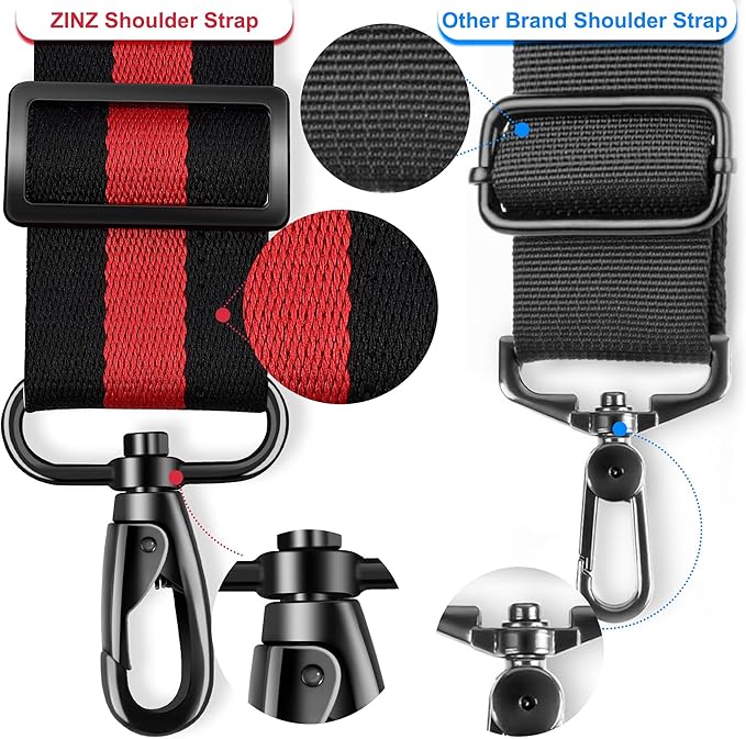 ZINZ 74" Shoulder Strap with Fixed Pad and Dual Balanced Buckles，Black-Red-Black Stripe