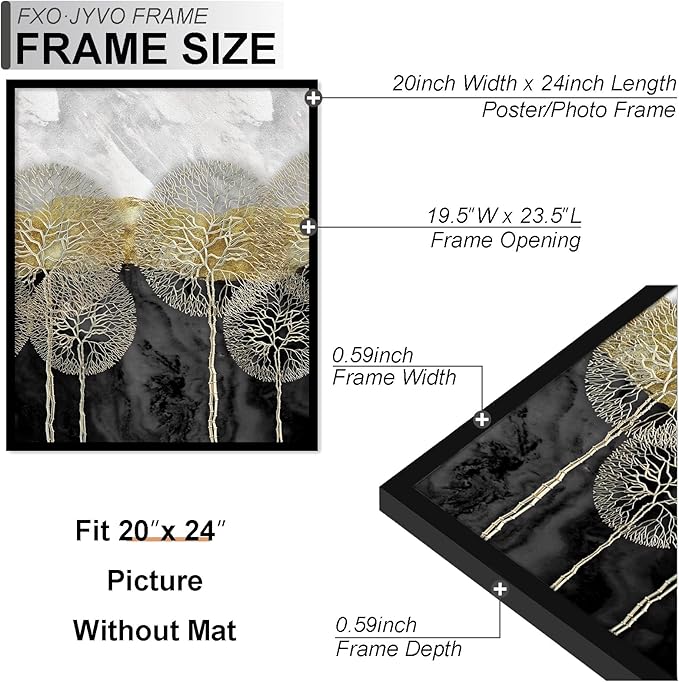 20x24 Picture Frame Set of 6, Display Poster 16x20 with Mat or 20 x 24 Without Mat, Light Weight and High Transparent 20 by 24 Frame for Wall - 6 Pack/Black/20 x24