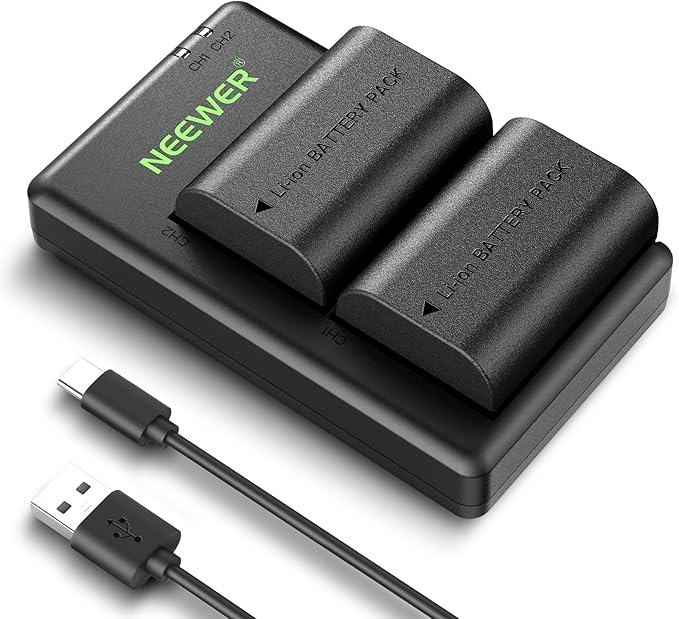 NEEWER Replacement Battery and Charger Set for LP-E6P/LP-E6NH/LP-E6N, 2 Pack 2200mAh Batteries and Dual Channel USB Charger, Compatible with Canon EOS R5II/R5/R6/R7/5DIV/6D/7D/60D/70D/80D/90D