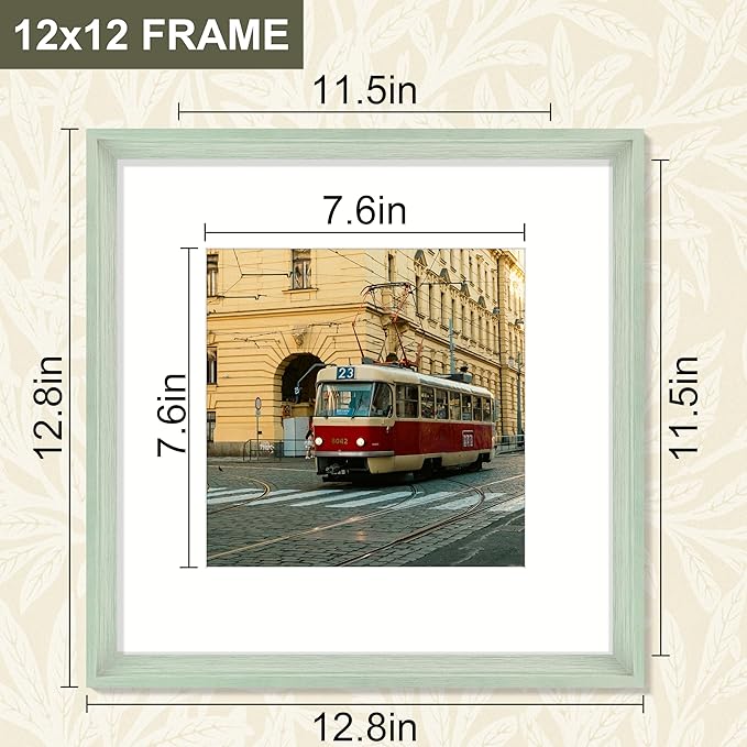 Vittanly 12x12 Picture Frame Set of 4, Vintage Photo Frame for Wall or Tabletop, Display 8x8 Pictures with Mat or 12x12 without Mat, Rustic Farmhouse Home Decor, Light Green