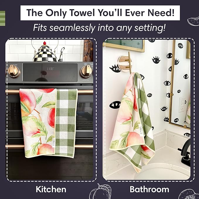 Reversible Microfiber Towel - Ultra Absorbent, Quick-Drying Hand Towels - Modern Design, Scratch-Free, Lint-Free for Kitchen, Bathroom, Car Cleaning - 19x29 Inches, Set of 1 (Peaches & Cream)