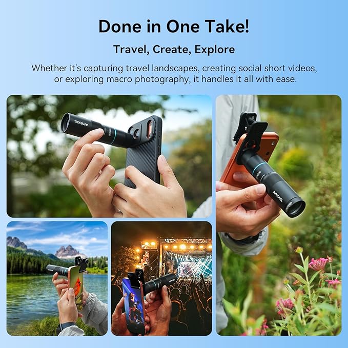 APEXEL 10X Tele-Macro Pro Dual Lens 2-in-1, Portable Clip-On Telephoto Macro Lens for 16 pro, Pro Photography for Travel, Concert, Exploration