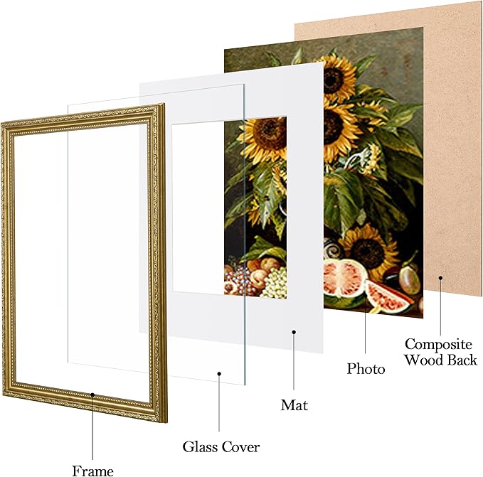 eletecpro 12x16 Picture Frames Set of 4, Vintage Frame with Glass Cover, Ornate Gold Photo Frames 12 by 16 Display 8.5x11 Photo with Mat or 12x16 without Mat for Home Wall Decor, Gold