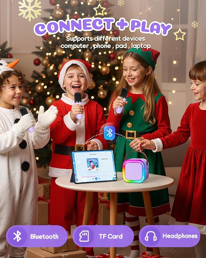 Mini Karaoke Machine for Kids, 2026 TOP Toys Birthday Gifts Ideas for Girls Ages 4, 5, 6, 7, 8, 9, 10, 12+ Years Old, Portable MP3 Player with 3 Wireless Mics for Family Home Party