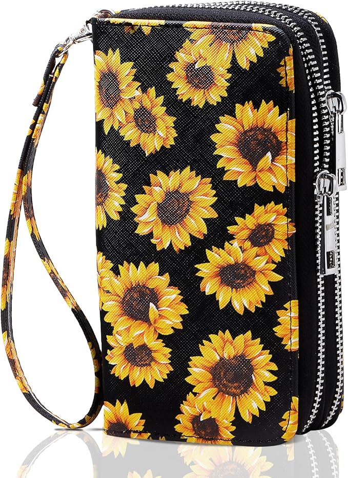 Cellphone Wallet for Women Dual Zipper Long Purse with Removable Wristlet