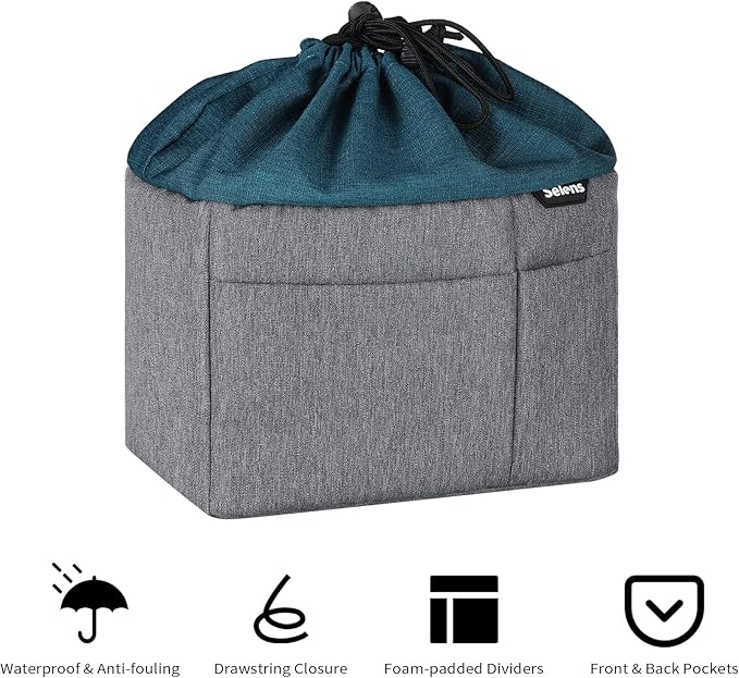 Selens Camera Bag for Backpack, Shockproof DLSR SLR Insert Case Bag, Water Resistant Protection Organizer Inner Bag for SLR DSLR Mirrorless Cameras, Lenses, Cable and Other Photography Gear, Blue-Grey