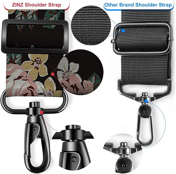 ZINZ 75" Shoulder Strap with Fixed Pad and Dual Balanced Buckles，Black Flowers