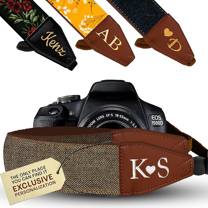 Art Tribute Camera Strap for All DSLR and Mirrorless Cameras. Add Your Name Or Initials Make It a Personalized Gift