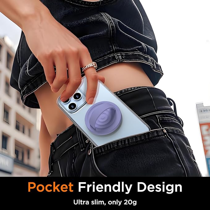 Upgraded Magnetic Phone Grip, Liquid Silicone Soft and Portable, Removable Finger Loop Ring Grip Holder for iPhone, Strong Magnetic Attraction, Compatible with MagSafe Phone Case, Lavender Gray