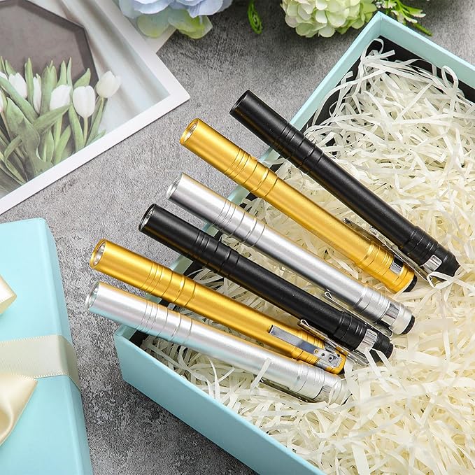 24 Pack Christmas Mini Pen Flashlights Bulk Gifts LED Pen Lights Aluminum Pocket Flashlights with Clips Small Handheld Torches for Men Camping Hiking Emergency Outdoor (Black,Silver,Yellow)