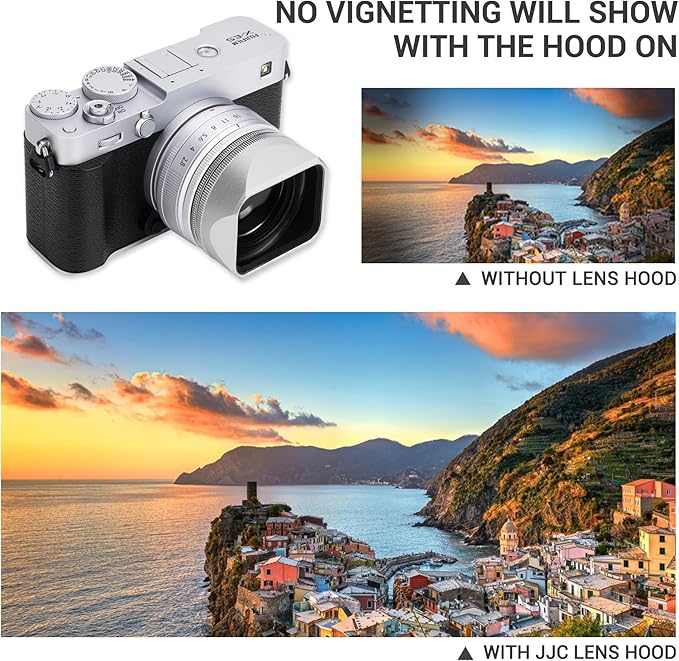JJC LH-XF27 Metal Lens Hood Shade for Fujifilm XF 23mm f2.8 R WR Lens on X-E5 XE5 Camera, for Fuji XF 27mm f2.8 R WR, XF27mm f/2.8 Lenses, with Protective Lense Hood Cap, Black Color