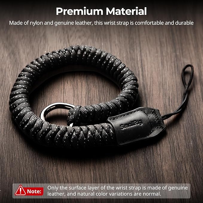 SMALLRIG Camera Wrist Strap, Universal Braided Camera Hand Strap, Adjustable Safety Strap Compatible for DSLR or Mirrorless Camera, Black - 4881