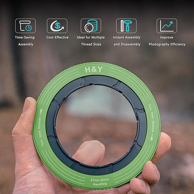 H&Y RevoRing Adjustable Step Up Ring 67-82mm to 82mm, Variable Lens Filter Adapter Ring, Universal Stepping System fits 67 72 77 82mm, Vintage Green
