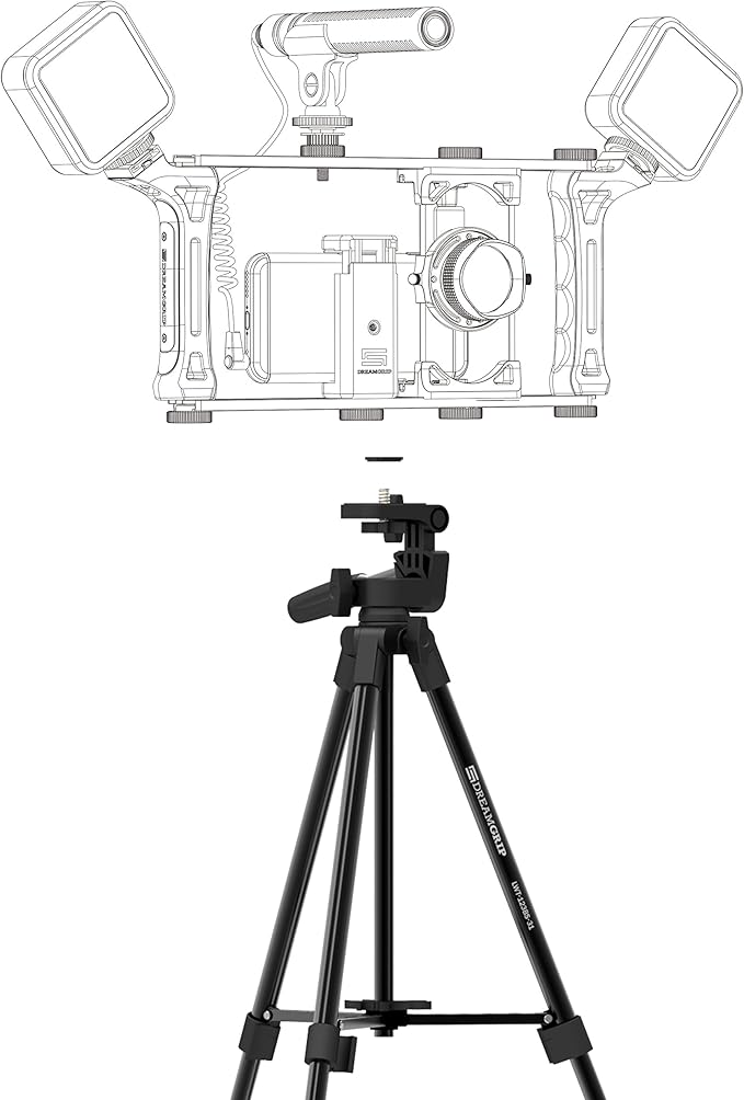 Super Lightweight Video Tripod DREAMGRIP 136EX-41 Universal Set with Original Track Connector for Mounting Rigs, Compatible for Any Smartphone (iPhone, Samsung, Pixel), and Any Action Camera or DSLR