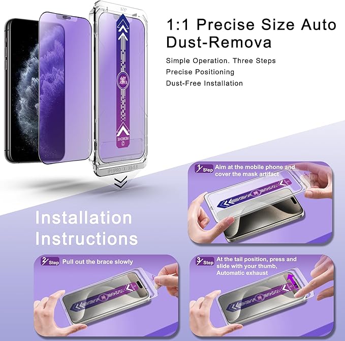 SHANG PIN JIA 2 Pack Anti Blue Light Matte Screen Protector for iPhone 11 Pro and iPhone xs and iPhone x 5.8-Inch Auto Dust Removal, No Bubbles, Tempered Glass Film, Easy Installation