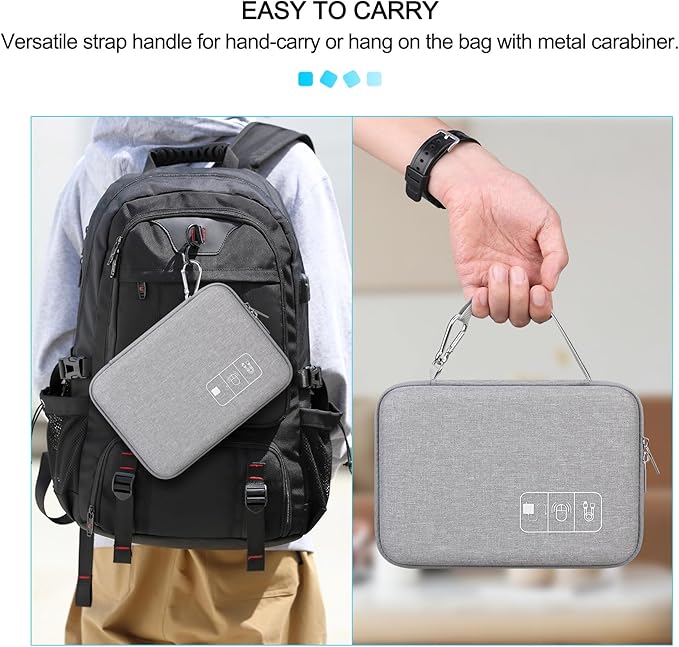 Lacdo Hard Travel Electronic Organizer Case for MacBook Power Adapter Charger, Cables, Cords, Apple Pencil, Mouse, Power Bank, USB Flash Disk, SD Cards EVA Protective Portable Accessories Bag, Gray