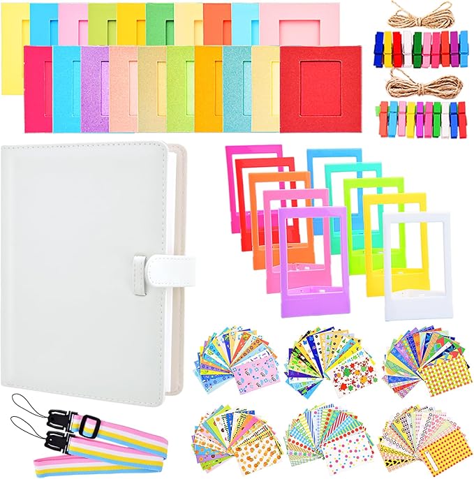 Sunmns Accessories Bundle Kit Compatible with Fujifilm Instax Mini 12 11 9 8 90 70 Instant Camera, Include Album, Film Stickers, Photo Frames, Hanging Frame, Strap (White)
