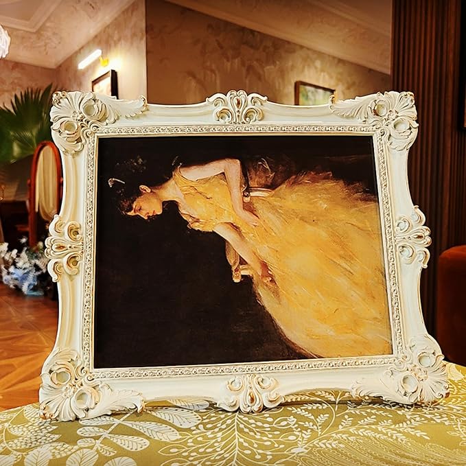 CISOO 8x10 Vintage Picture Frame White Antique Ornate Photo Frame, for Table Top and Wall Display, Decorative Floral Design Retro Home Decor, Photo Gallery Art