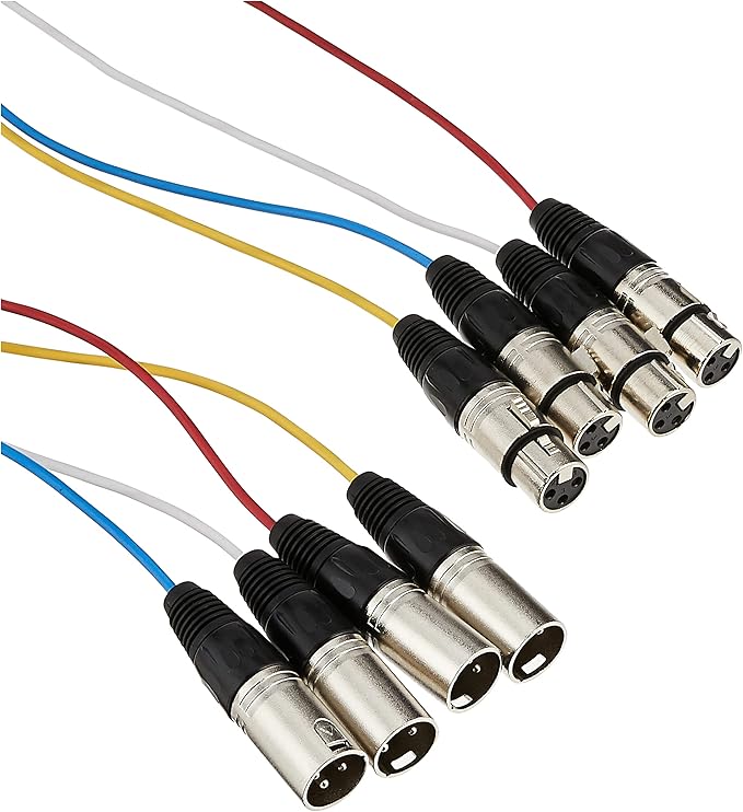 Monoprice 4-Channel XLR Male to XLR Female Snake Cable - 15 Feet - Black/Silver, Metal Connector Housings, Plastic and Rubber Cable Boots