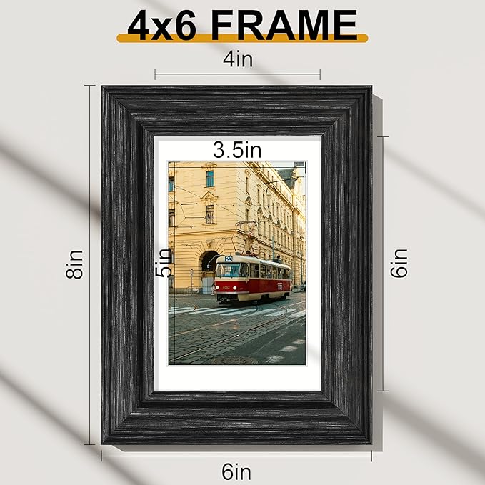 Vittanly 4x6 Picture Frames Set of 2, Ornate Vintage Photo Frame for Wall or Tabletop, Display 3.5x5 Pictures with Mat or 4x6 without Mat, Distressed Black