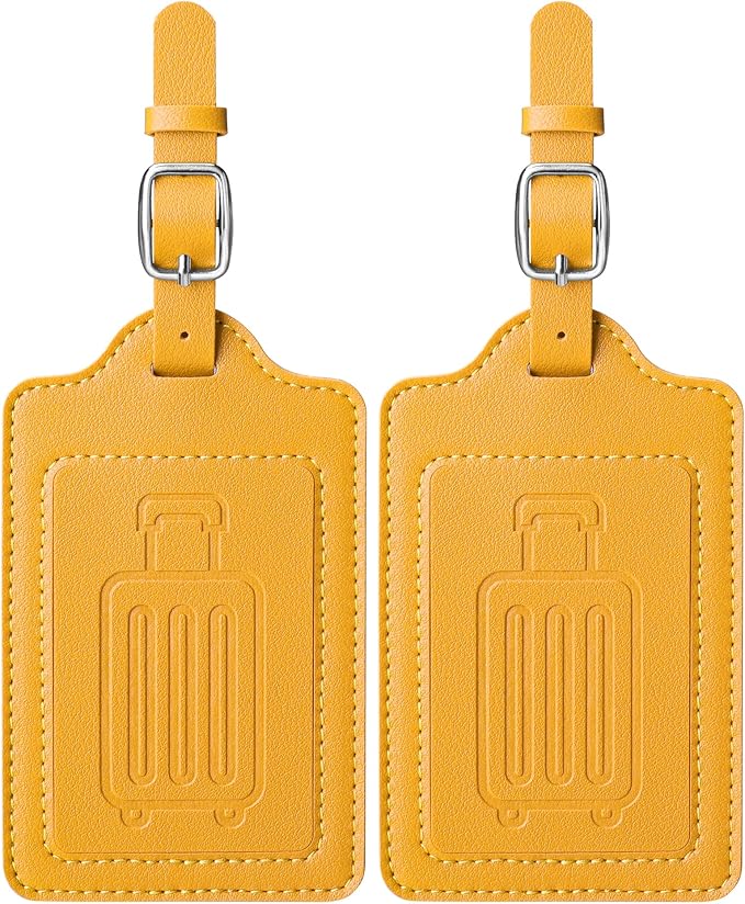 Teskyer Luggage Tags, Thick & Durable, Easy to Identify, Privacy Protection, TSA Approved Travel Essentials Suitcase Tags - 2 Pack, Yellow