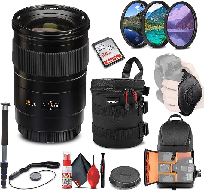 Leica Summarit-S 35mm f/2.5 ASPH Lens (11064) + 64GB Memory Card + Padded Lens Case + Filter Kit + Backpack + Full Size Monopod + Cleaning Set + Cap Keeper + Hand Strap