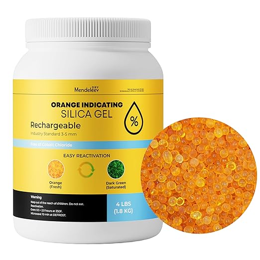 4 LB Orange Silica Desiccant Beads - Indicating Silica Gel Beads Drying Silica Beads Reusable Silica Gel Desiccant Dehumidifier