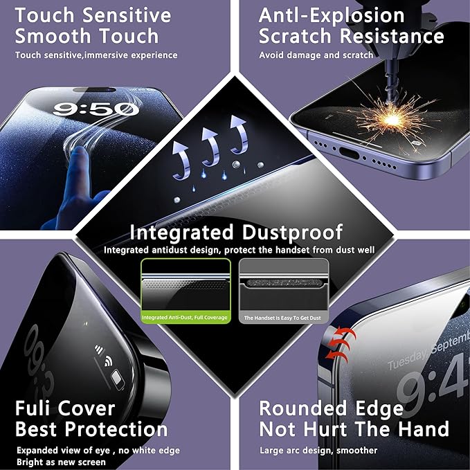 CHISHA 2-Pack Anti Blue Light Matte Screen Protector for iPhone 15 Pro Max 6.7-Inch, Auto Dust Removal, No Bubbles, High Definition Clear, Easy Installation