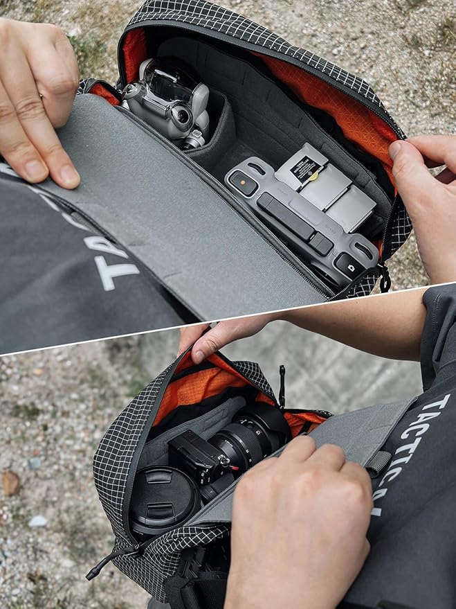 TACTICAL_GEEK TCM9 Backpack Insert Camera Organizer, Flexible Modular Storage for Photography Gear with Magnetic Flap, Foldable Hook Panel for Backpack Accessories Storage(Grey)